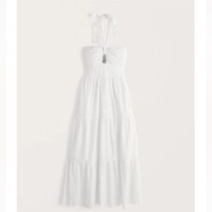 Abercrombie Knotted Halter Maxi - White linen, Size S